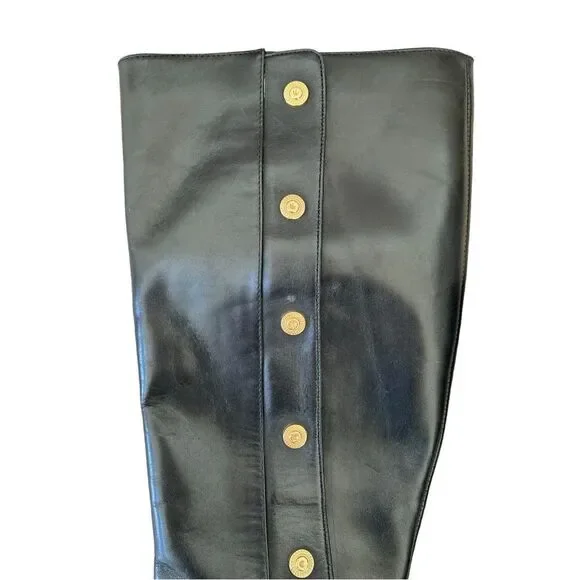Nine West Oreyan Tall Black Leather Riding Boots Gold Button Details US Size 8.5 - Picture 4 of 10